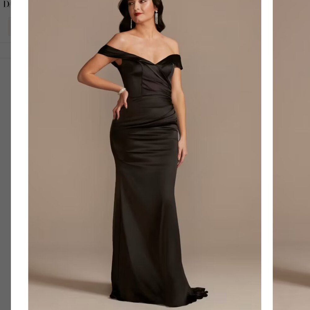 GALINA SIGNATURE satin off-the-shoulder mermaid dress - Black Bridesmaid Dress